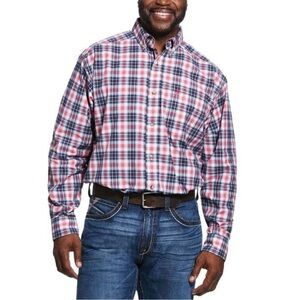 Size L Ariat Pro Mens Red White Blue Plaid Button Down Shirt